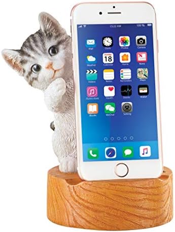 Peeking Kedi Ahşap Tarzı Taban Cep Telefonu Tutucu Standı