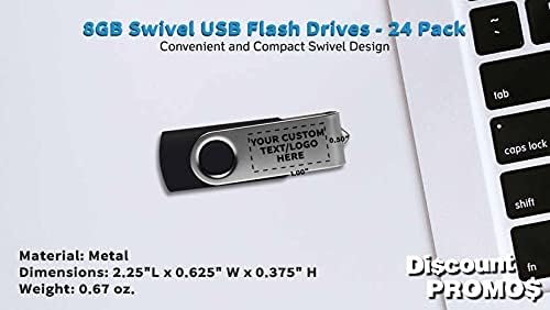24 Adet Döner USB Flash Sürücü Paketi, 8GB-Özelleştirilebilir Metin, Logo-Cep Boyutu, Uzun Veri Saklama-Siyah