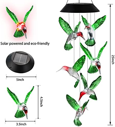 Ousenone Hummingbird Rüzgar Çanları Güneş Rüzgar Çanları Açık Renk Değiştirme Light Up Rüzgar Çanları Güneş Enerjili Anıt Rüzgar