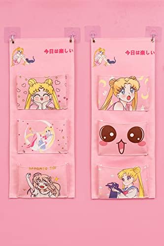 Pembe Sailor Moon Serisi Duvar Dolap Asılı saklama çantası ile, su Geçirmez Kapı Dolap Organizatör Üzerinde, keten Kumaş Asılı