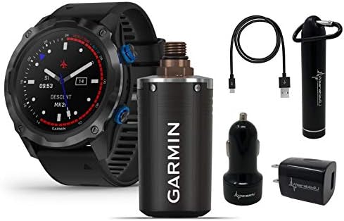 Garmin Descent Mk2i Saat Tarzı Dalış Bilgisayarı (Siyah Bantlı Titanyum) ve Araba ve Duvar Şarj Cihazlarıyla birlikte Güç Bankalı