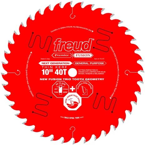 Freud-FRE-D1040W 10 x 40T İnce Çentik Çapraz Kesimler için Premier Füzyon Genel Amaçlı Bıçak (3/8 ila 3-1/2) ve Akıntılar (3/4