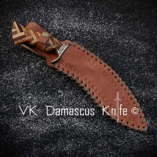 vk3093 El Yapımı Şam Çelik sabit bıçak av bıçağı ile deri kılıf