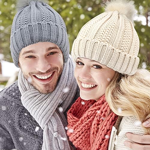 2 Adet saten astarlı kış şapka kadınlar için ponpon bere şapka sıcak kap açık için örme