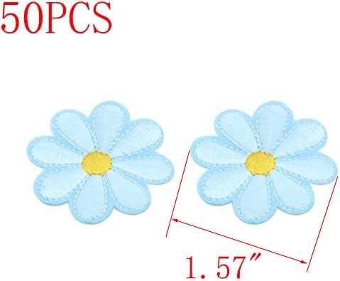 BENİM MİRONEY 20 Pcs Çiçek Demir On Yamalar Mavi Papatya Çiçek Yama Dikmek Işlemeli Yamalar Aplikler Narin Işlemeli Zanaat DIY