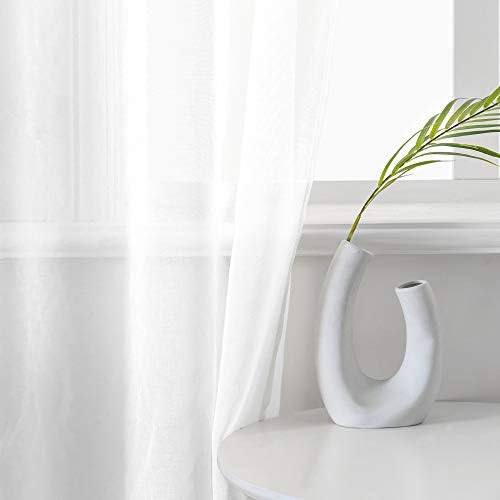 DUALİFE Beyaz Sırf Perdeleri 54 İnç Uzunluk, Sahte Keten Yarı Sırf Perde Oturma Odası Yatak Odası Kreş Mutfak Banyo için Perdeler,