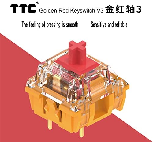 TTC Altın kırmızı Mil V3 Mekanik Klavye Anahtarı Özelleştirilmiş Mil Vücut Lineer keyswitch Şeffaf Üst Kapak 3 ayaklar 43gf (108