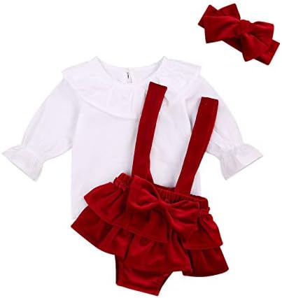 Yenidoğan Bebek Kız sevgililer Günü Fırfır Katı Fırfır Üst Kadife Askı Etek Romper Kıyafetler