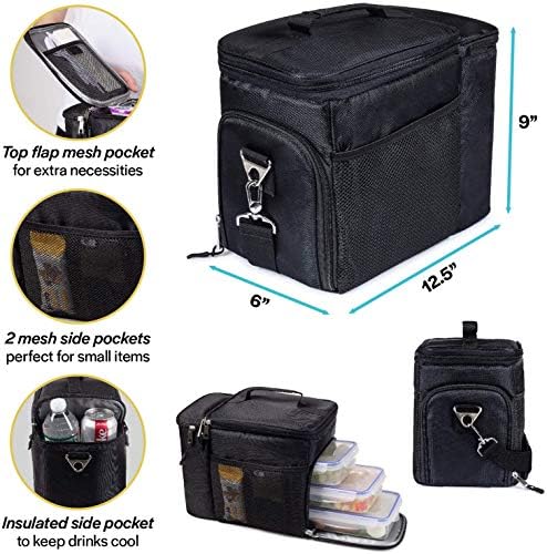 Erkekler için öğle yemeği kutusu Yalıtımlı soğutucu Öğle Yemeği çantası w / 3 bölme-Çıkarılabilir Omuz Askısı + 2 Buz Paketi