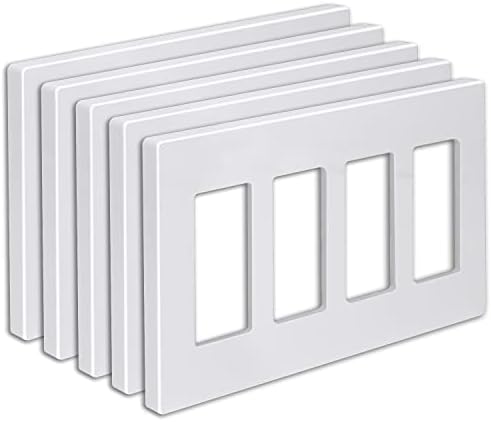 [5 Paket] BESTTEN 4-Gang Vidasız Duvar Plakası, USWP6 Kar Beyaz Serisi, dekoratör Çıkış Kapağı, H4.69” x L8. 35”, ışık anahtarı