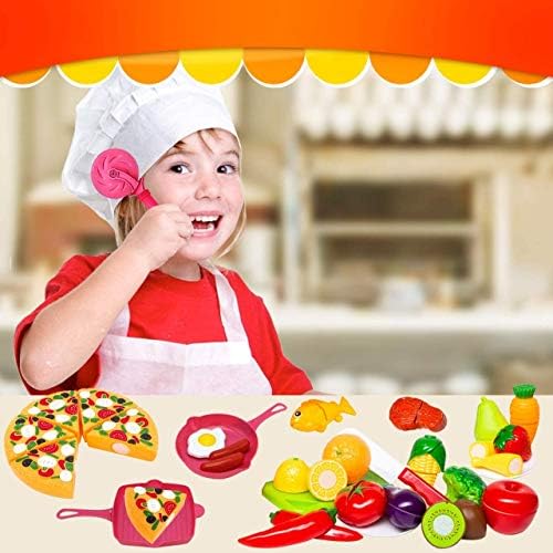 FUNERICA Oyun Mutfak Kesme Gıda Oyuncaklar Çocuklar için-43-Piece Pretend Kesme Oyun Gıda Seti ile Oynamak Meyve, Sebze, Kümes