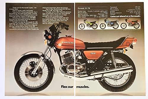 Dergi Baskı ilanı: 1973 Kawasaki The Widowmaker H-2 750 Mach IV, H-1 500, S-2 350, S-1 250 Yol Bisikleti Motosikleti, Kaslarımızı
