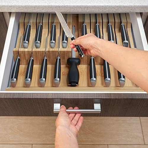 Smatto Bıçak Çekmece Organizatör Eklemek için Mutfak - Fit için 16 Bıçaklar ve 1 Bileme Çelik, 16.6x12.2x1. 8 inç Bambu İn-Çekmece