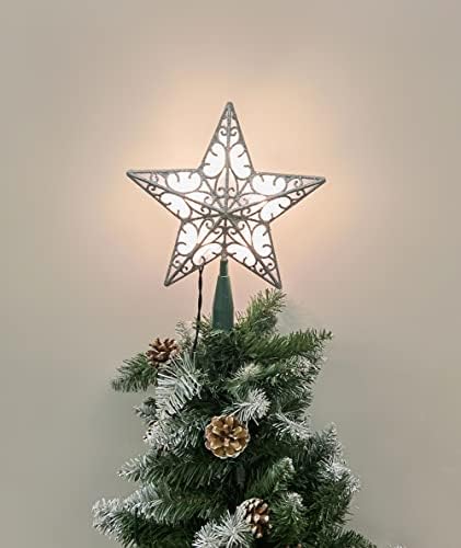 AOGU noel ağacı Topper 10 LED sıcak beyaz ışıklar yıldız ışıklı Treetop noel dekorasyon ev partisi (gümüş)