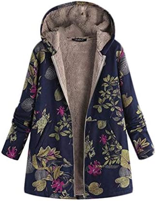 Andongnywell Womens Kış Sıcak Palto Moda Casual Dış Giyim Çiçek Baskı Kapşonlu Cepler Vintage Boy Mont (Turuncu, Küçük)