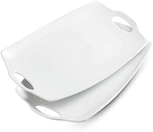 LAUCHUH Kulplu Servis Tepsisi Ekstra Büyük Porselen Servis Tabağı Ekran için Mükemmel 16 İnç Beyaz