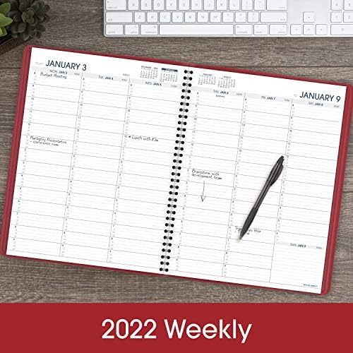 2022 Haftalık Randevu Defteri ve Planlayıcısı Bir bakışta, 8-1 / 4 x 11, Büyük, Moda Rengi, Kırmızı (7094013)