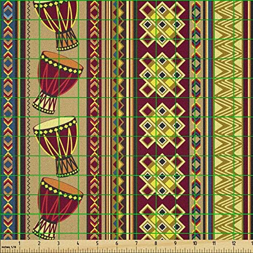 Ambesonne Afrika Kumaş Bahçesinde tarafından, Oryantal Djembe Davul Müzik Kültürü Tema Geometrik Köşeli çift Ayraçlar Üçgenler,