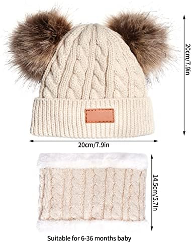 Jmkcoz Bebek Yürüyor Kış Şapka Eşarp Set Çift Pom Pom Örme Kasketleri Cap Peluş Örgü Kayak Şapka Kız Erkek için 6-36 Ay