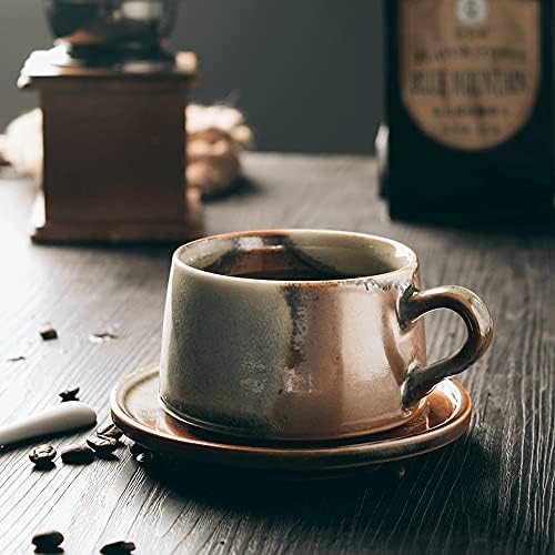 SZWQ Vintage Kumtaşın Kahve Fincanı, net kırmızı Asılı Kulak Kahve Fincanı, fincan Tabağı Seti, Seramik Japon Tarzı, Fincan Kaşık