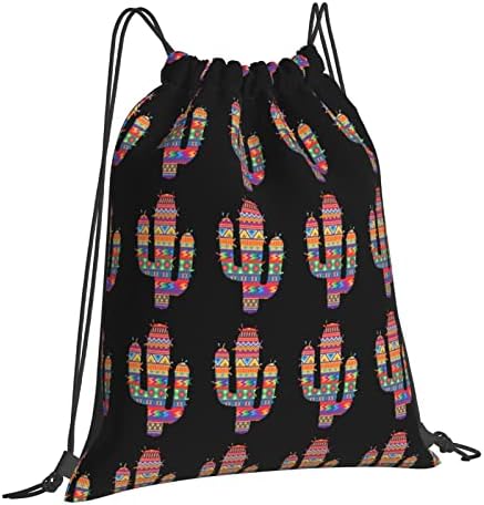 İpli sırt çantası Meksika İspanyol tarzı kaktüs dize çanta Sackpack spor salonu alışveriş spor Yoga için