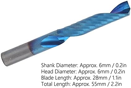 Tek Bıçak freze kesicisi, spiral freze kesicisi Tek Bıçak Tungsten Çelik Mavi Kaplama CNC Araçları 6x28x55