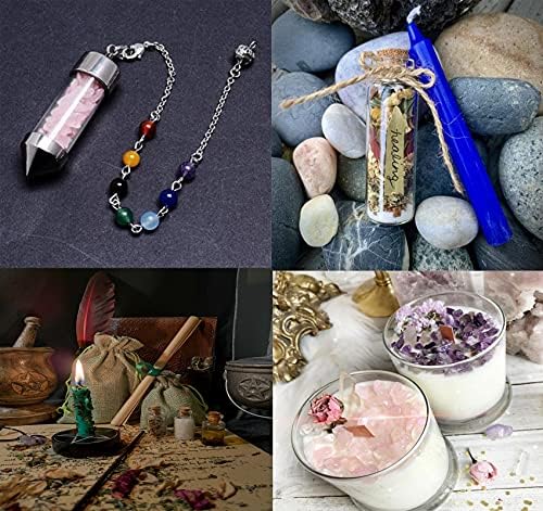 Büyücülük Malzemeleri Kiti için Wiccan Büyüleri, 44 Paket Kurutulmuş Otlar Şifa Kristalleri ve Renkli Sihirli Manevi Mumlar,
