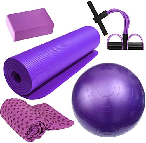 Abaodam 1 Takım/ 5 adet Ev Fitness Yoga Topu Kaymaz Havlu Yoga Mat Spor Aksesuar Ev Spor Malzemeleri ıçin Kadın Erkek (Mor) Spor