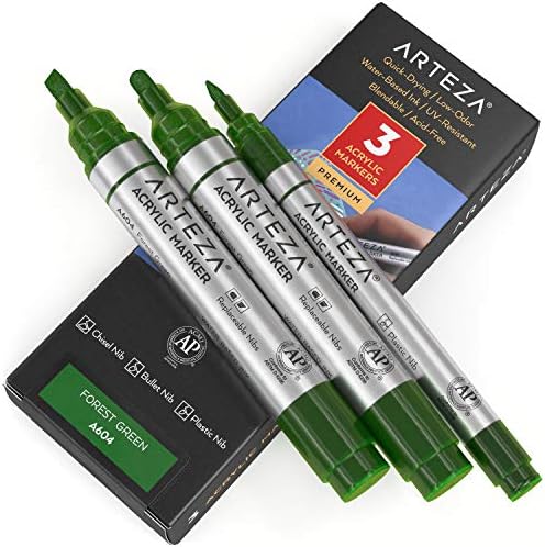 Arteza Akrilik Boya Kalemleri, 3'lü Paket, A603 Orman Yeşili, 1 İnce ve 2 Kalın (Keski + Kurşun Ucu) Akrilik Boya Kalemleri,
