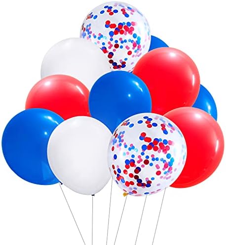 LnSeAir 80 Pcs 12 İnç Kırmızı Beyaz ve Mavi Lateks balonlar Kırmızı ve Mavi konfeti balonları Bağımsızlık Günü Mezuniyet Yurtsever