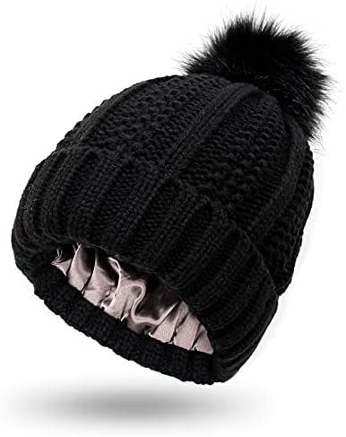 Bayan Kış Örme Bere Şapka ile Sahte Pom Sıcak Örgü Kap Bere Şapka Kadınlar için Kalın Kayak Stocking Kafatası Kap