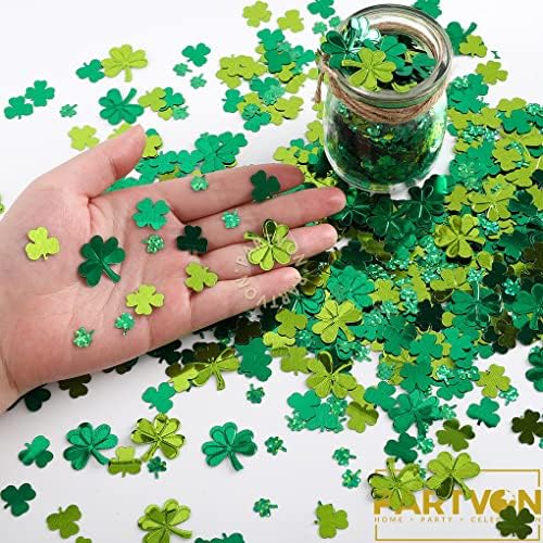 St Patricks Günü Masa Süslemeleri Konfeti / Shamrock Folyo Glitter Konfeti Şanslı İrlandalı Yonca Parti Konfeti için St Patricks