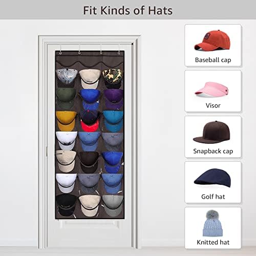 Beyzbol Şapkaları için İREENUO Şapka Rafı, 24 Şeffaf Derin Cepli Kapı ve Duvar için Şapka Organizatörü, Beyzbol Şapkalarını Saklamak