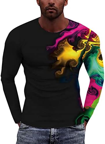 TOWMUS Uzun Kollu Gömlek Erkekler için erkek Grafik Tees Gömlek Sokak Moda 3D Dijital Printied Rahat T-Shirt Bluzlar Tops