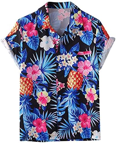 haoricu Şerit Gömlek Erkekler için Kısa Kollu, Erkek Çiçek Hawaii Gömlek Tatil Çiçek Düğme Aşağı Plaj Gömlek