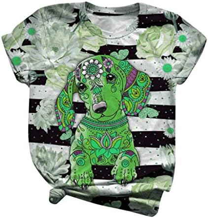 Dosoop kadın Artı Boyutu Kısa Kollu Sevimli Köpek Yavrusu 3D Hayvan baskılı tişört Crewneck Yaz Rahat T Shirt Tops Bluz Tees