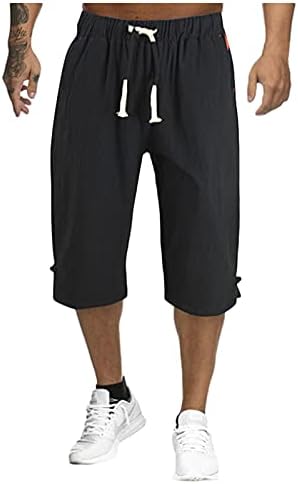 Misaky erkek açık yaz rahat düz renk pamuk Ve keten kırpılmış pantolon şort hafif pantolon