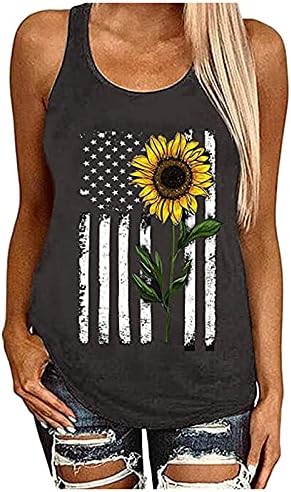 UNBRUVO Amerikan Bayrağı Grafik Tank Kadınlar için Kolsuz Grafik Tees Gömlek Tops