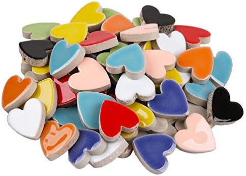 48 Adet Mozaik Fayans Vitray-Sanat Zanaat ve Ev Dekorasyonu için Çeşitli Renkler-Mozaik Seramik Fayans Aşk Kalp Seramik Parçaları