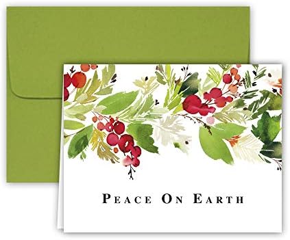 Yeryüzünde Barış Geleneksel Noel Çelenk ve Çilek Zarflı Tatil Kartları-25 paket