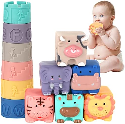 Yumuşak Bebek Blokları 6 ila 12 Ay ve Yukarı, duyusal bebek istifleme oyuncaklar Bebekler Banyo Oyuncak, Bebek İstifleme Fincan,