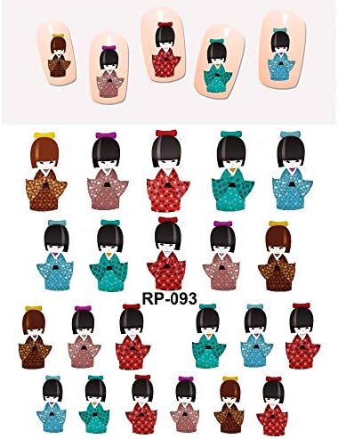 Nail Art Güzellik Tırnak Sticker Su Çıkartması Kaymak Karikatür Japon Geleneksel Kimono Geisha Bebekler RP091-096- (Renk: Tüm
