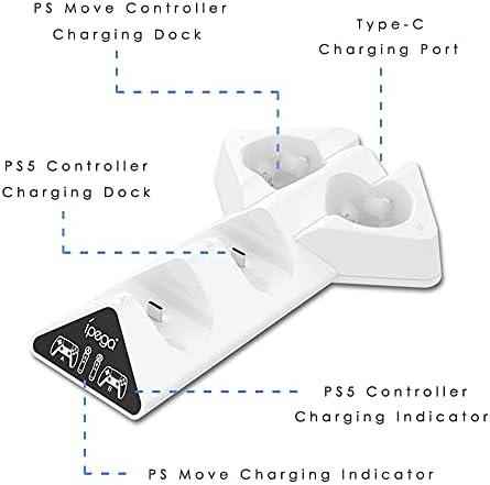 PS5 PS Hareket Kontrolörü Şarj Cihazı, 4 in 1 şarj standı şarj standı PS5 Kontrolörleri ve PSVR Hareket Hareket Hızlı şarj İstasyonu