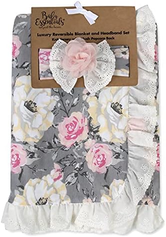 Kafa Bandı ile Bebek Battaniyesi – Kızlar için Bebek Battaniyesi Gri Çiçek Geri Dönüşümlü Bebek Battaniyesi Seti (Heather Çiçek