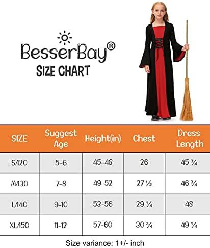 BesserBay Kızlar Cadılar Bayramı Kapşonlu Robe Kostüm Cadı Uzun Elbise 5-12 Yıl