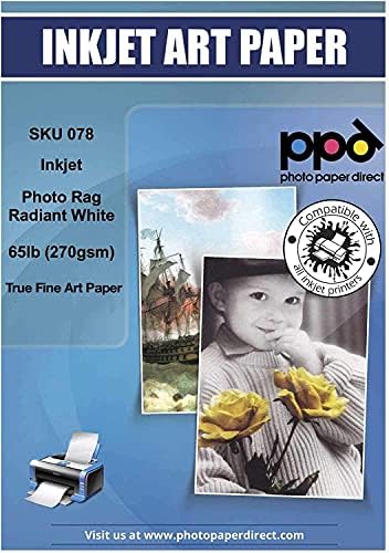 PPD Mürekkep Püskürtmeli Fotoğraf Bez Güzel Sanatlar Giclee Arşiv Radyant Beyaz Kağıt 8. 5x11 72lbs 270gsm x 25 Yaprak (PPD078-25)