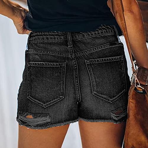 GOODTRADE8 Pantolon Kadınlar için Cep Katı Jeans Denim Pantolon Kadın Delik Alt Rahat Şort