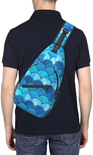 Sling çapraz vücut sırt çantası, deniz kızı balık ölçek dalga Anti-hırsızlık erkek göğüs çanta rahat omuz çantası
