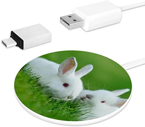 Kablosuz Şarj Cihazı Komik Bebek Beyaz Tavşan Çim Deri Yüzey 10W Hızlı Kablosuz Şarj Pedi
