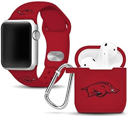 AFİNİTE BANTLARI Arkansas Razorbacks Silikon Apple Combo Paketi Apple Watch ve AirPods Pil Kutusu ile Uyumlu - 38mm / 40mm Crimson
